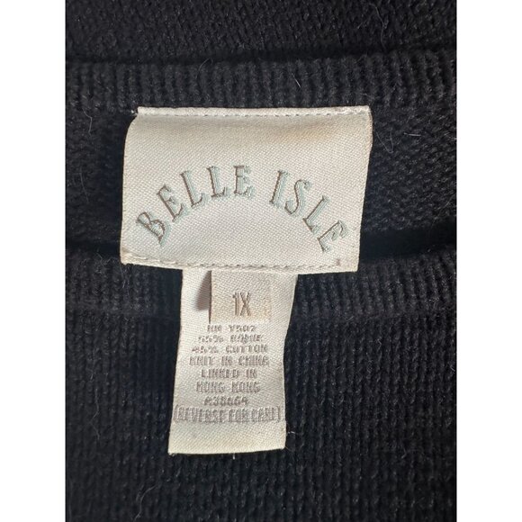 Belle Isle  Poinsettia Holiday Sweater  1X Black   Cotton Blend - Picture 6 of 16